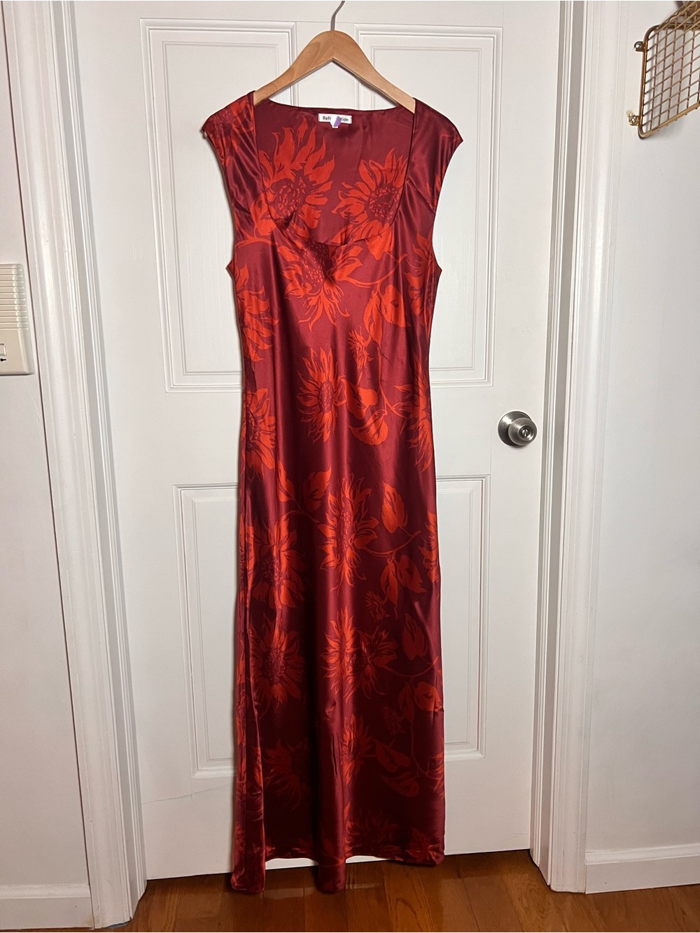 Reformation Red Floral Satin Maxi Dress